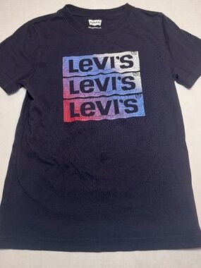 Levis Boys Logo Blue Short Sleeve Tee Crew Neck T-Shirt Size 7/8 Classic Casual